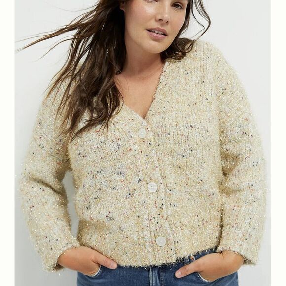 Maeve Anthropologie Wool Chunky Knit Cardigan Womens Twinkle Crop Sweater Medium - Picture 3 of 14